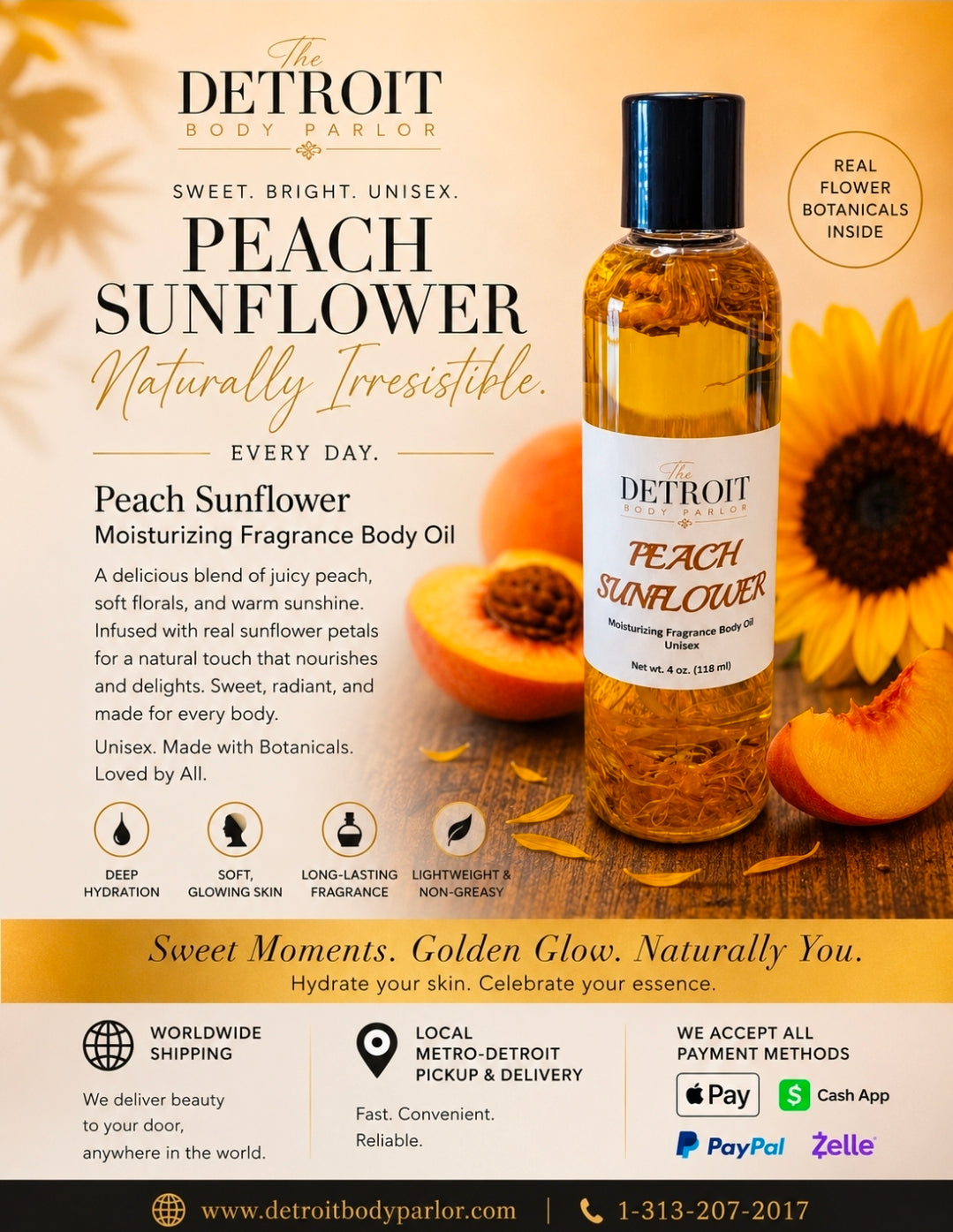 Peach Sunflower Moisturizing Fragrance Body Oil (Unisex)